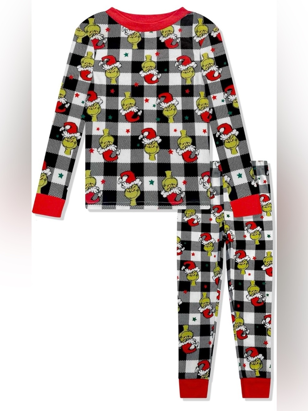 NWT Dr. Seuss The Grinch Christmas fleece Pajamas Buffalo Plaid Set Size 4 XS